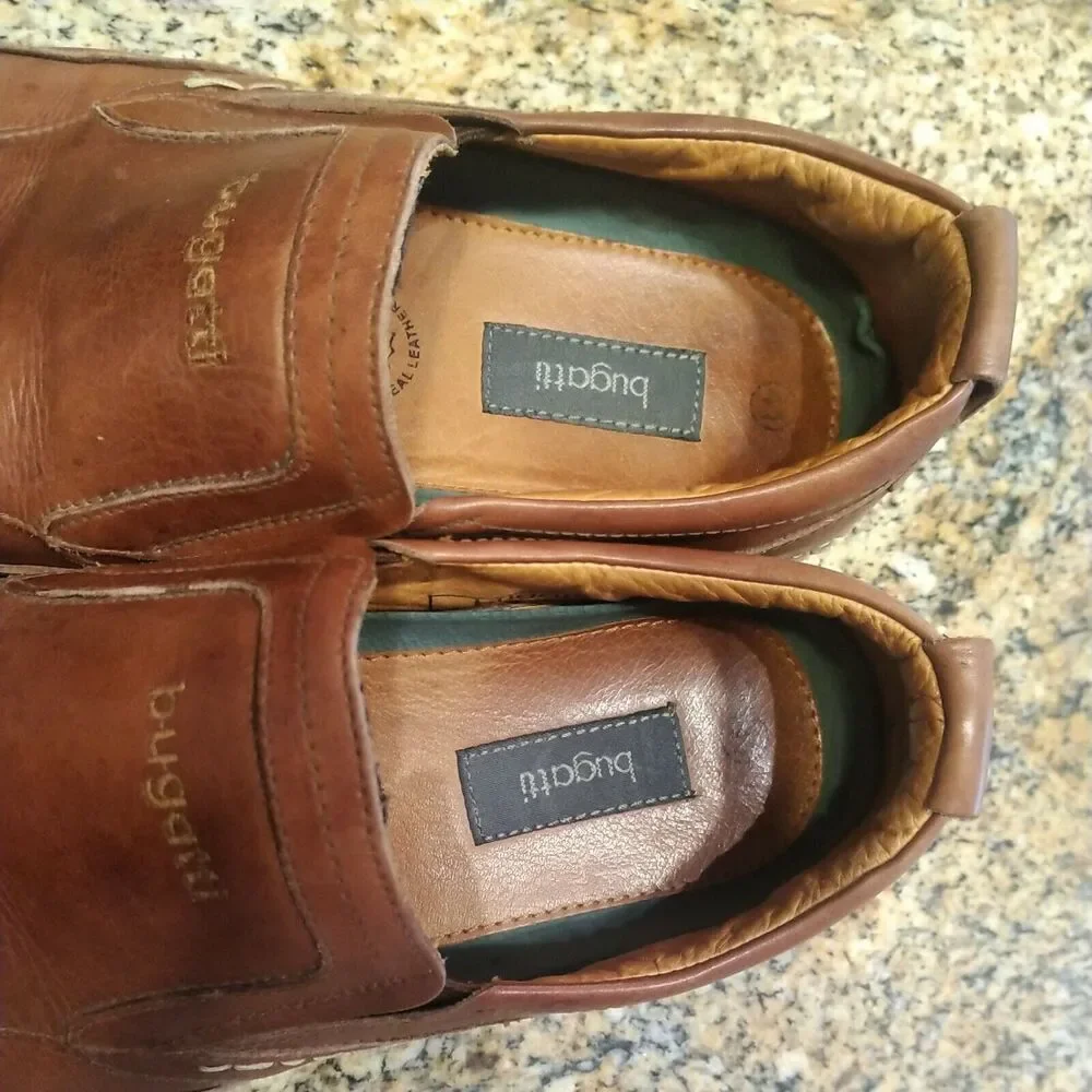 Bugatti Mens Dress Shoes Size US 8 EU 41 Leather Brown Round Toe Slip On